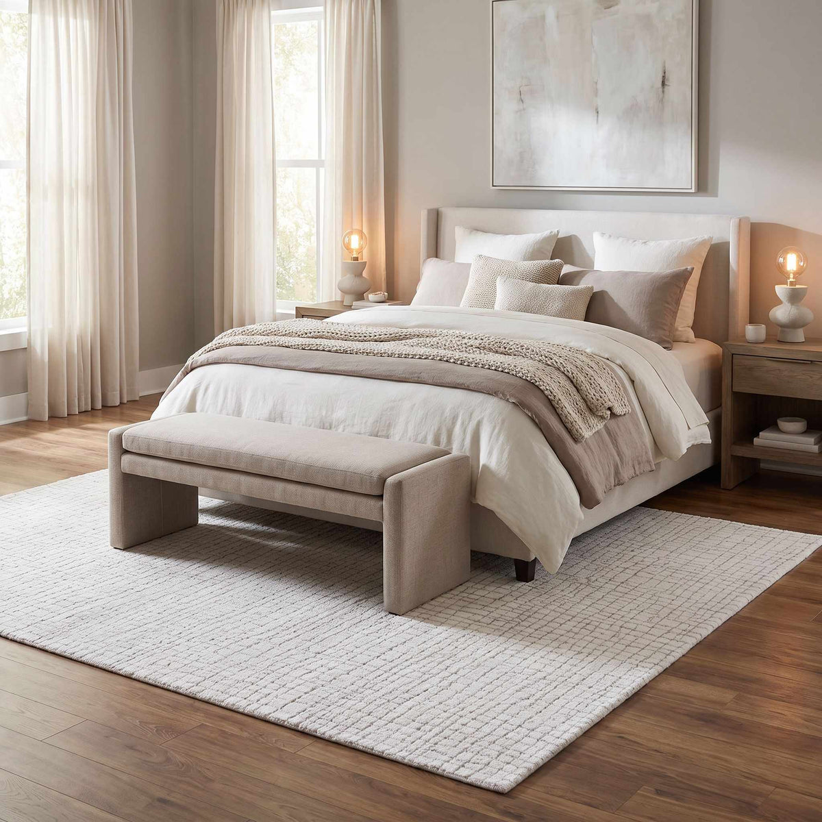 Kynton Ivory Modern Minimalist Handmade Area Rug