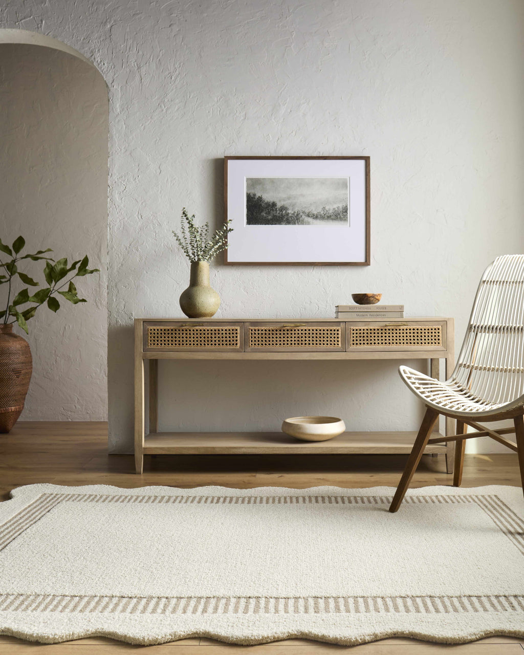 Tono Ivory Border Hand Tufted Wool Area Rug