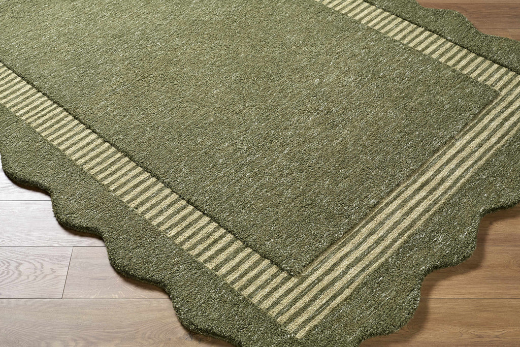 Wone Green Border Hand Tufted Wool Area Rug