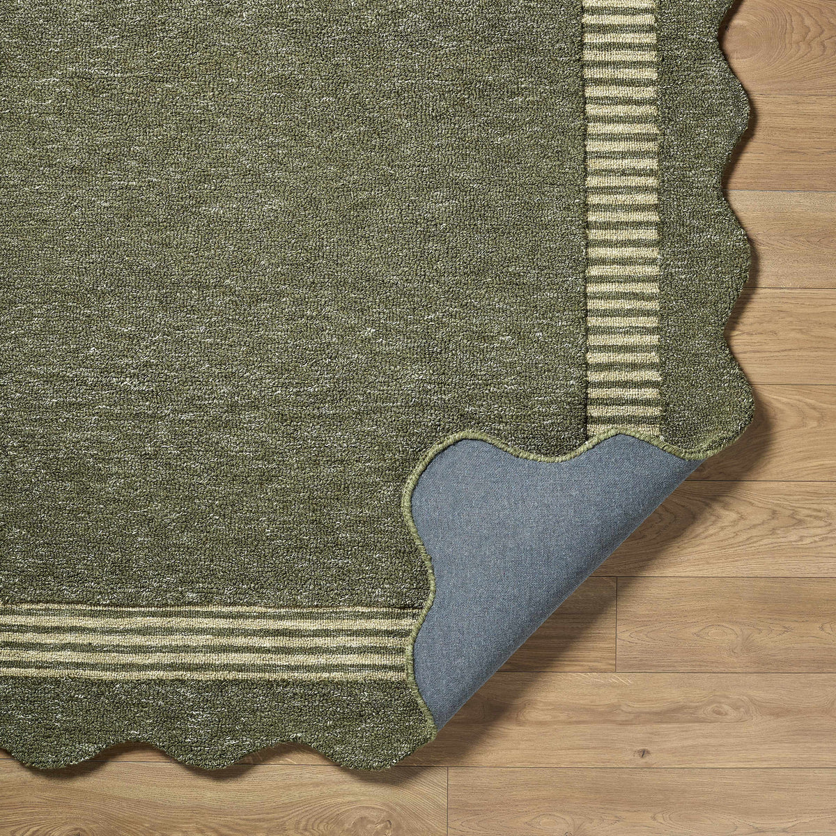 Wone Green Border Hand Tufted Wool Area Rug