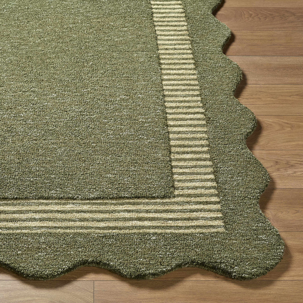 Wone Green Border Hand Tufted Wool Area Rug