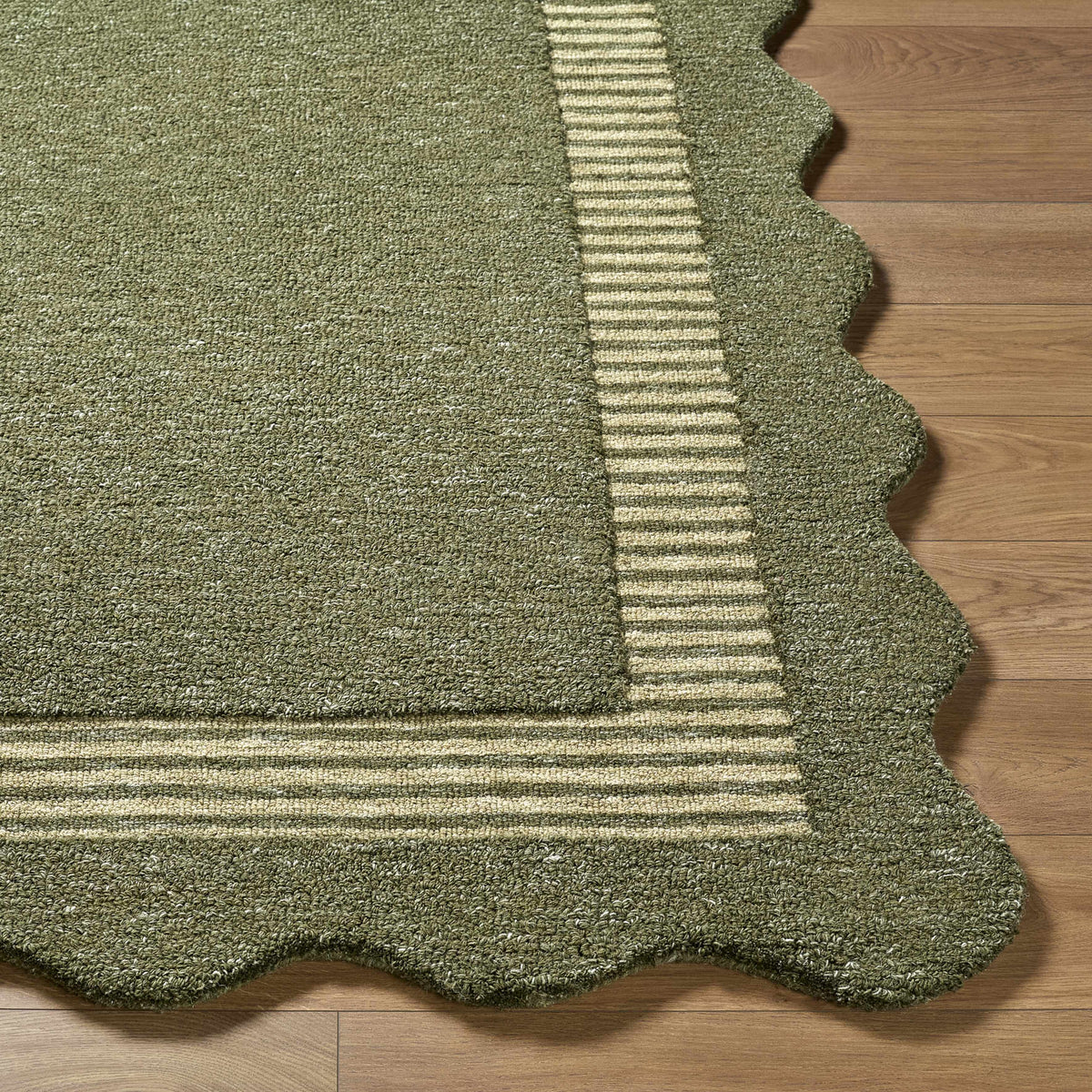 Wone Green Border Hand Tufted Wool Area Rug