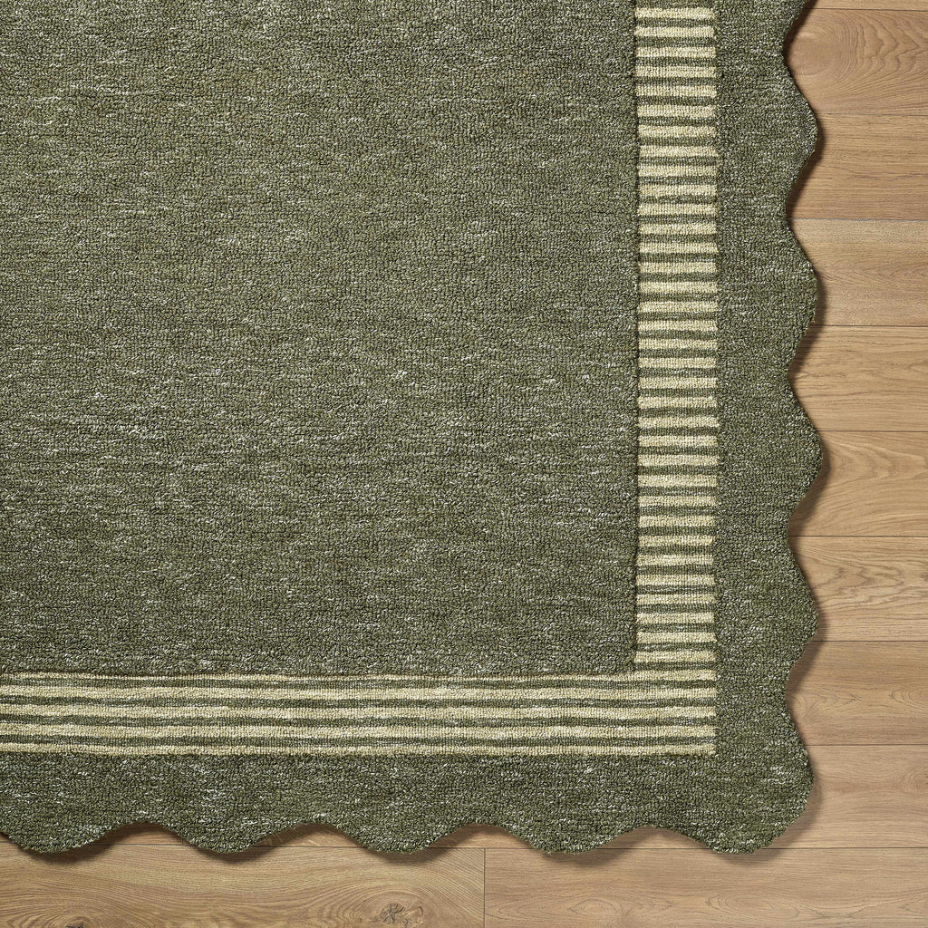 Wone Green Border Hand Tufted Wool Area Rug