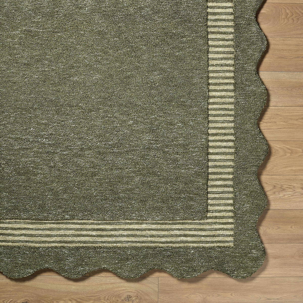 Wone Green Border Hand Tufted Wool Area Rug