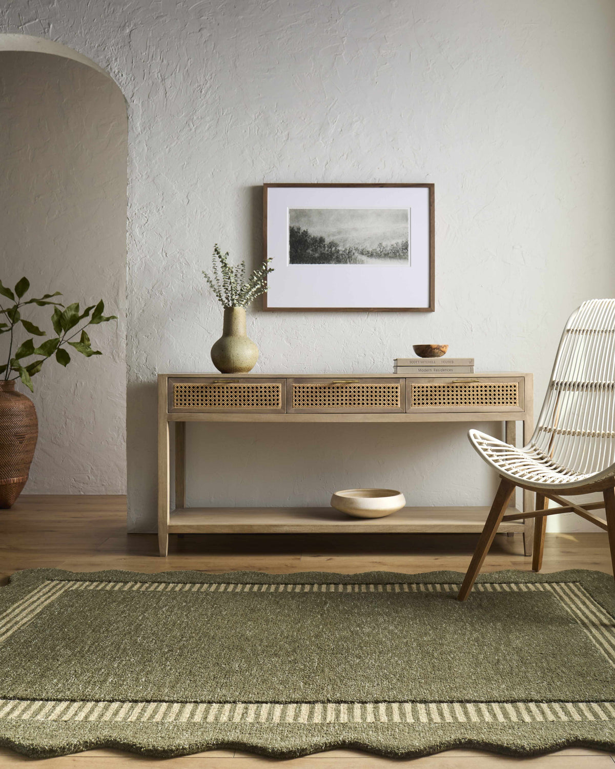 Wone Green Border Hand Tufted Wool Area Rug