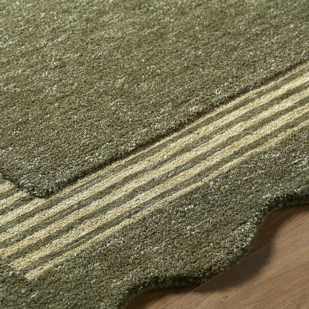 Wone Green Border Hand Tufted Wool Area Rug