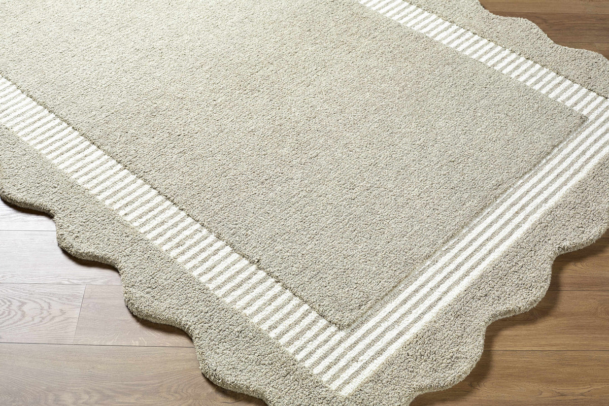 Fanae Beige Border Hand Tufted Wool Area Rug