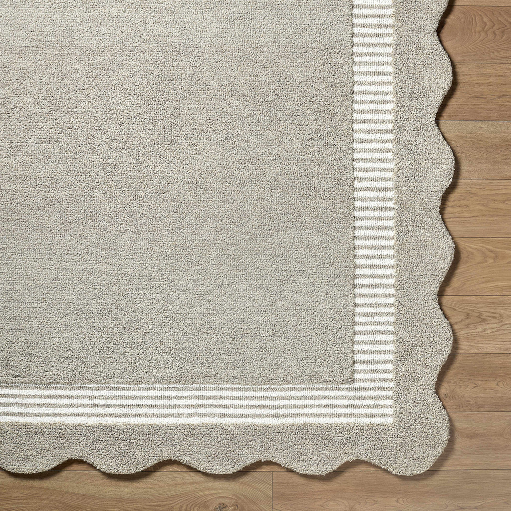 Fanae Beige Border Hand Tufted Wool Area Rug