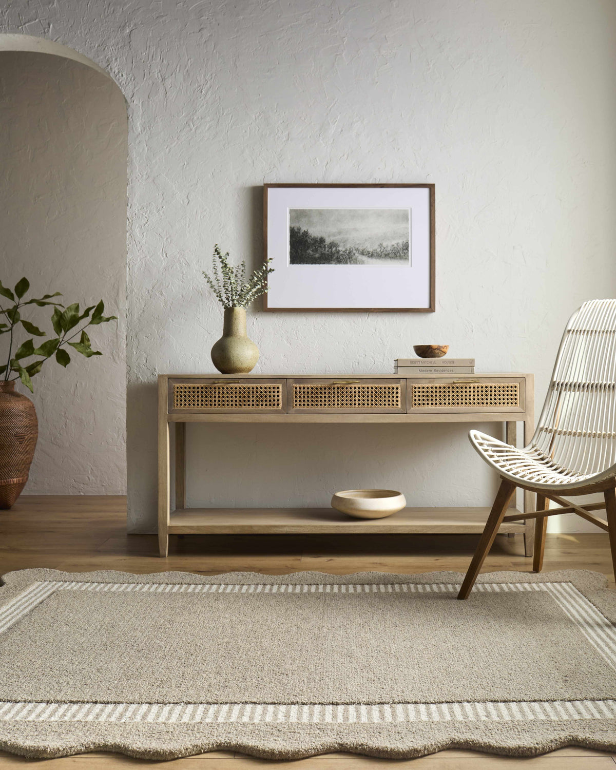 Fanae Beige Border Hand Tufted Wool Area Rug