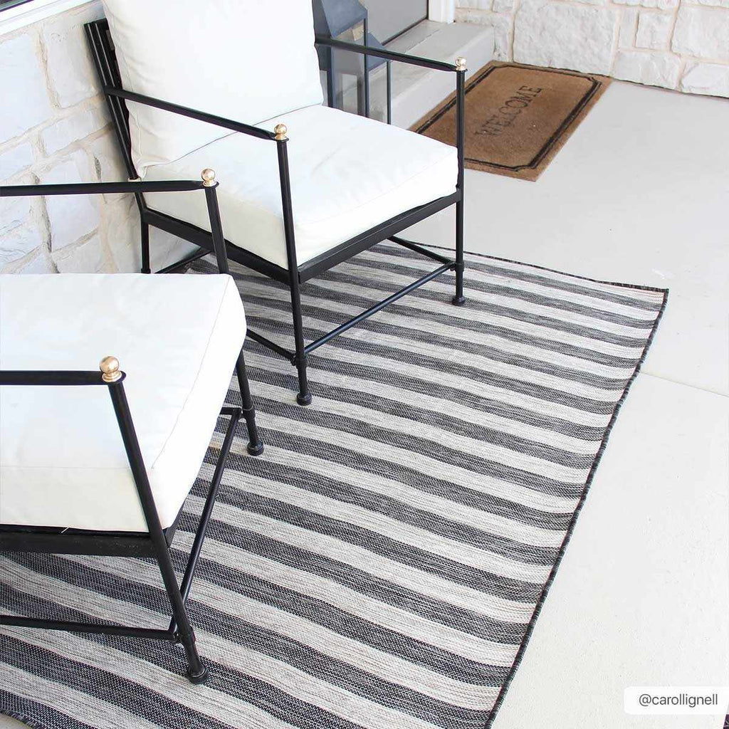 Bongaree Black&Gray Striped Flatweave Outdoor Carpet - Clearance