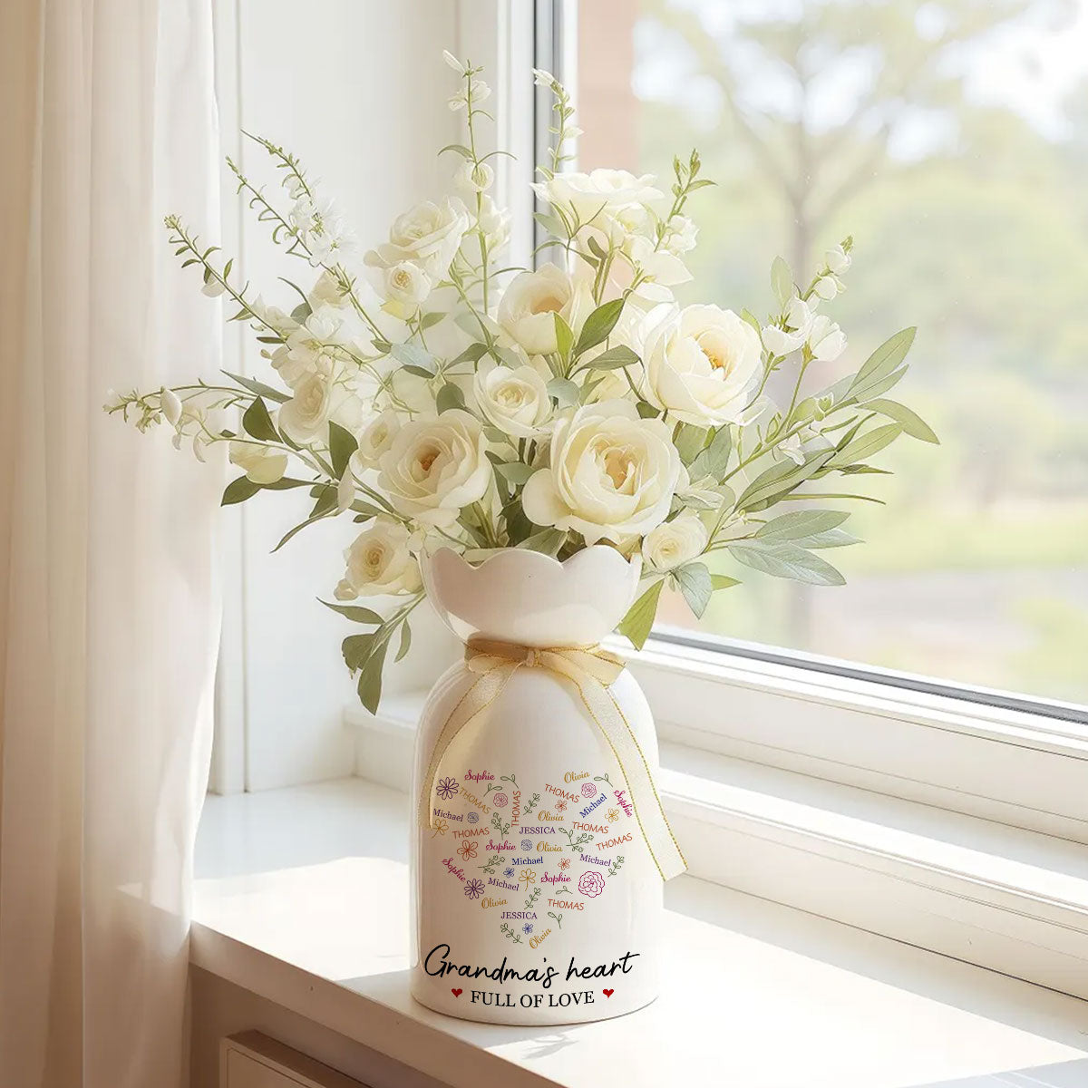 A Heart Full Of Love - Personalized Ribbon Tie Flower Vase