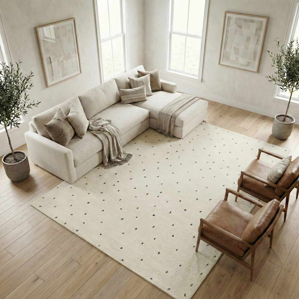 Cirila Dotted Ivory Washable Wool Rug