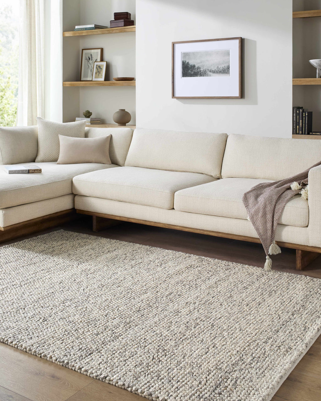 Clayne Beige & Charcoal Premium Wool Area Rug