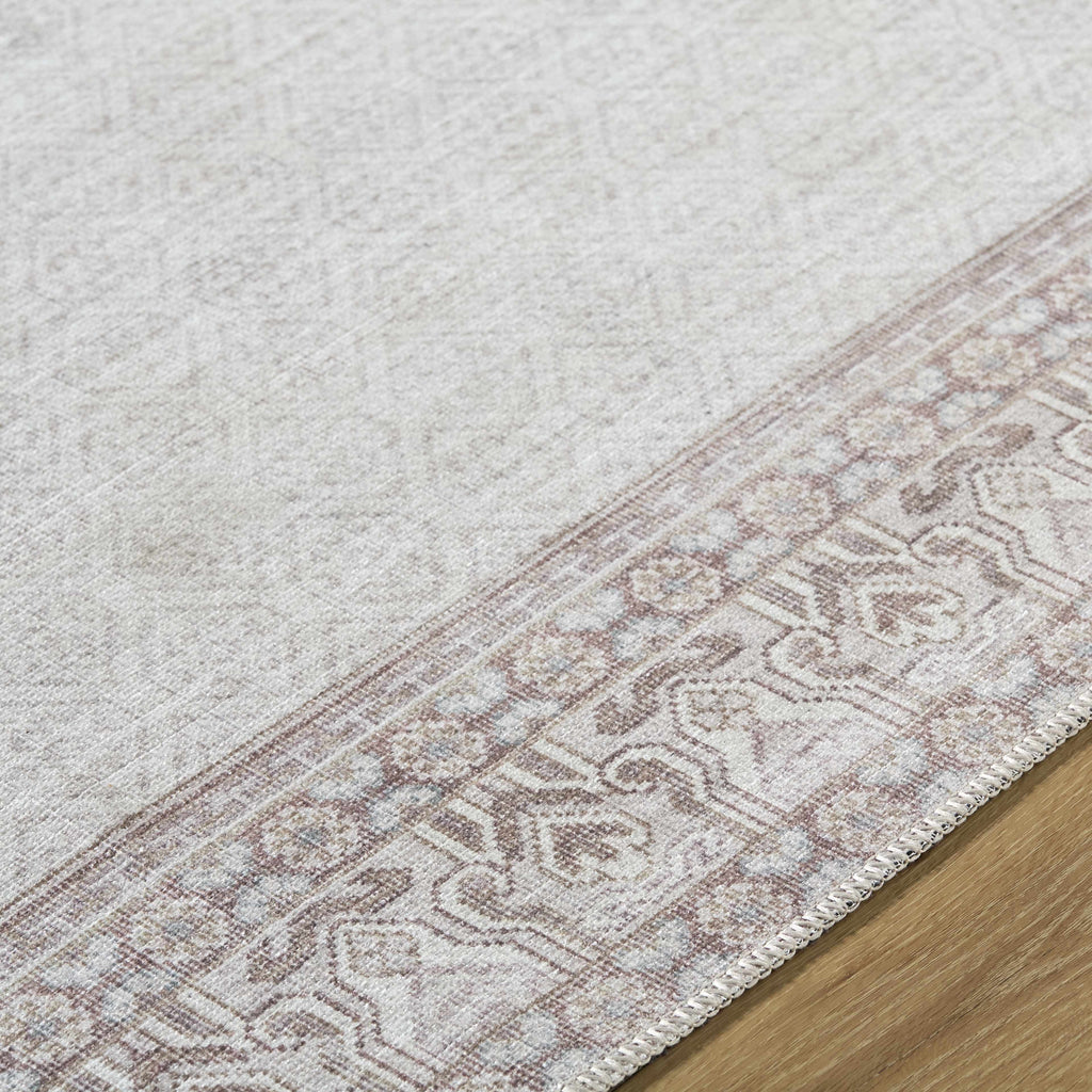 Rainier Cottage Border Brown Washable Rug | Our PNW Home X Livabliss