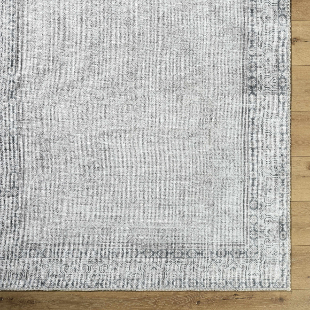Rainier Cottage Border Gray Washable Rug | Our PNW Home X Livabliss