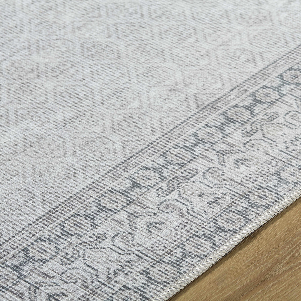 Rainier Cottage Border Gray Washable Rug | Our PNW Home X Livabliss