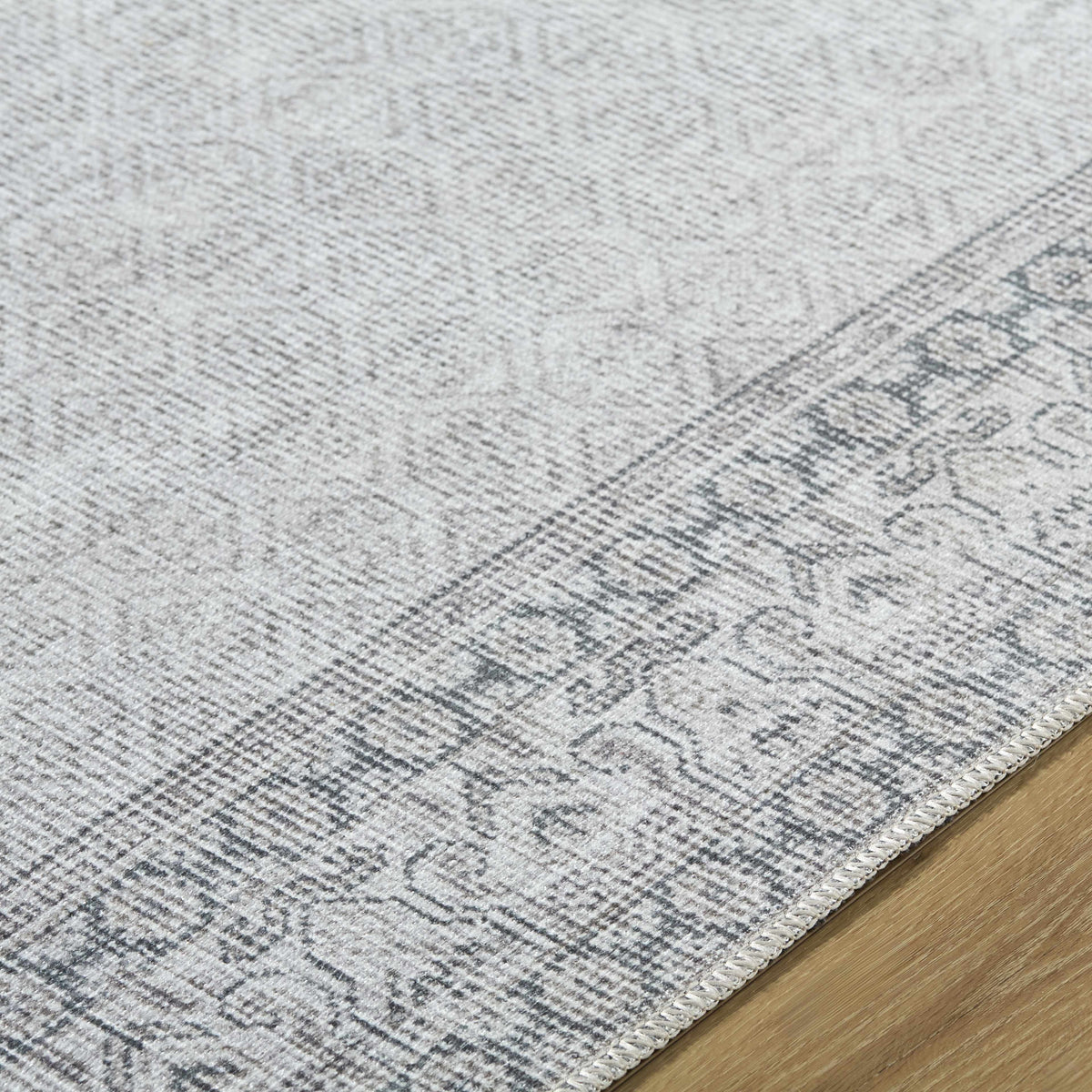 Rainier Cottage Border Gray Washable Rug | Our PNW Home X Livabliss