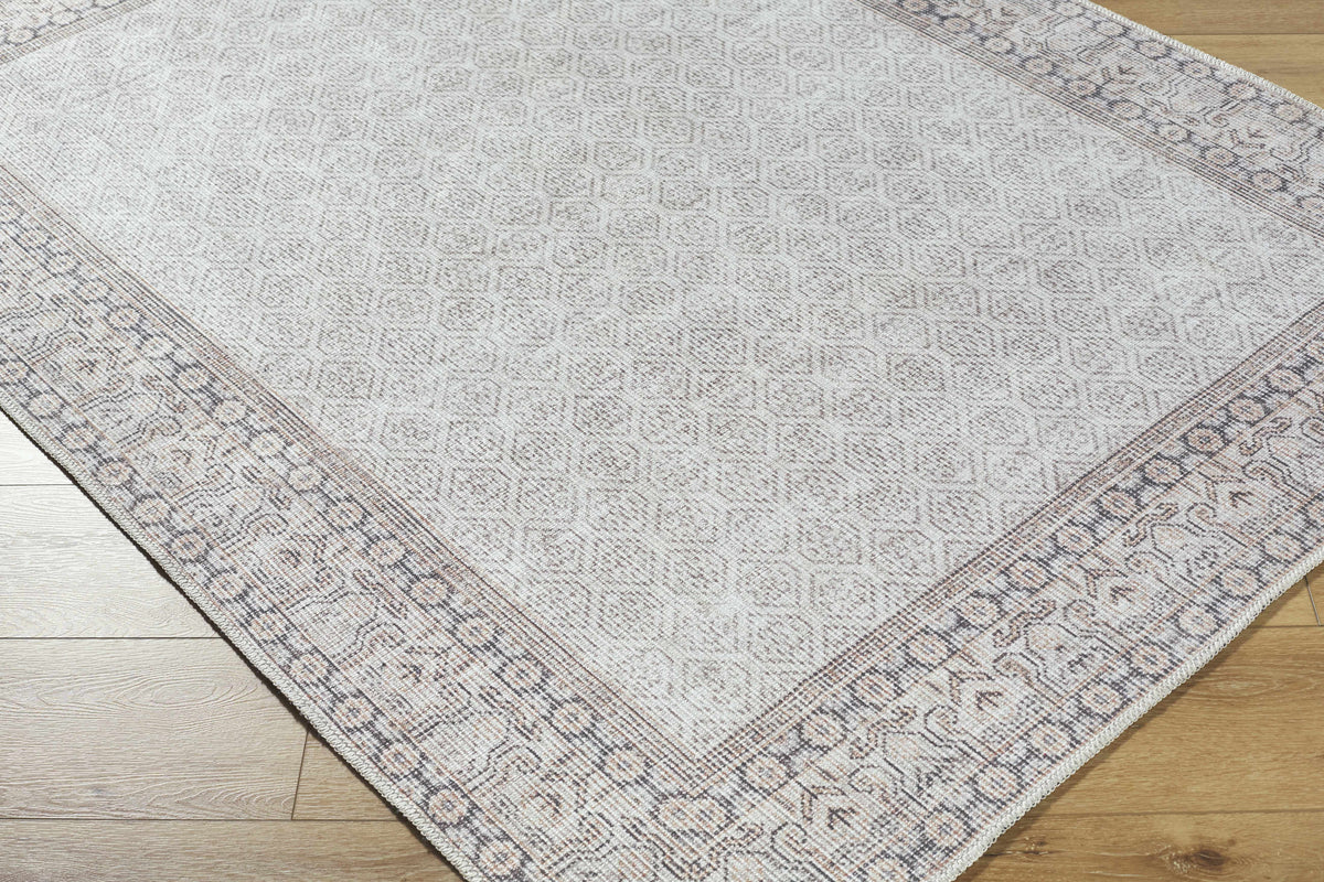 Rainier Cottage Border Beige Washable Rug | Our PNW Home X Livabliss