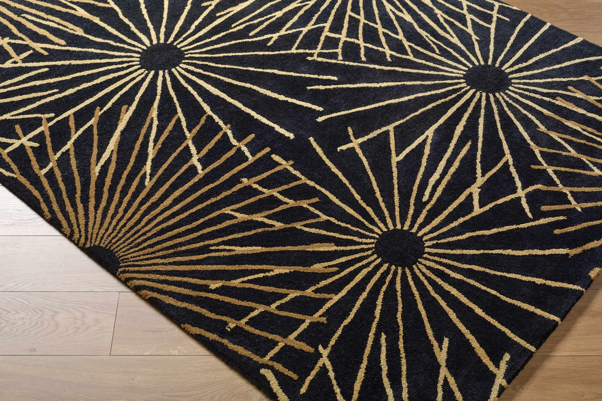 Clover Black Modern Wool Rug