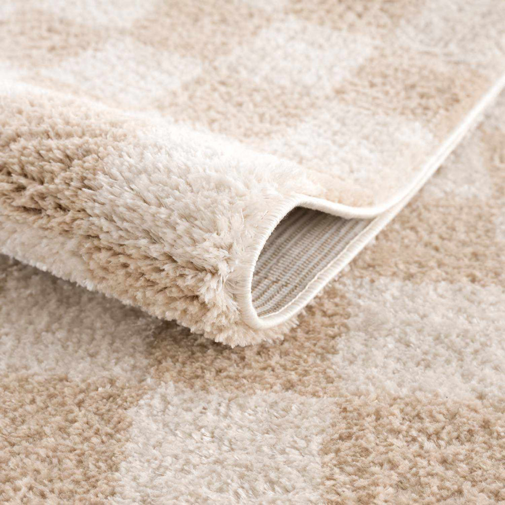 Canika Checkered Cream Washable Area Rug