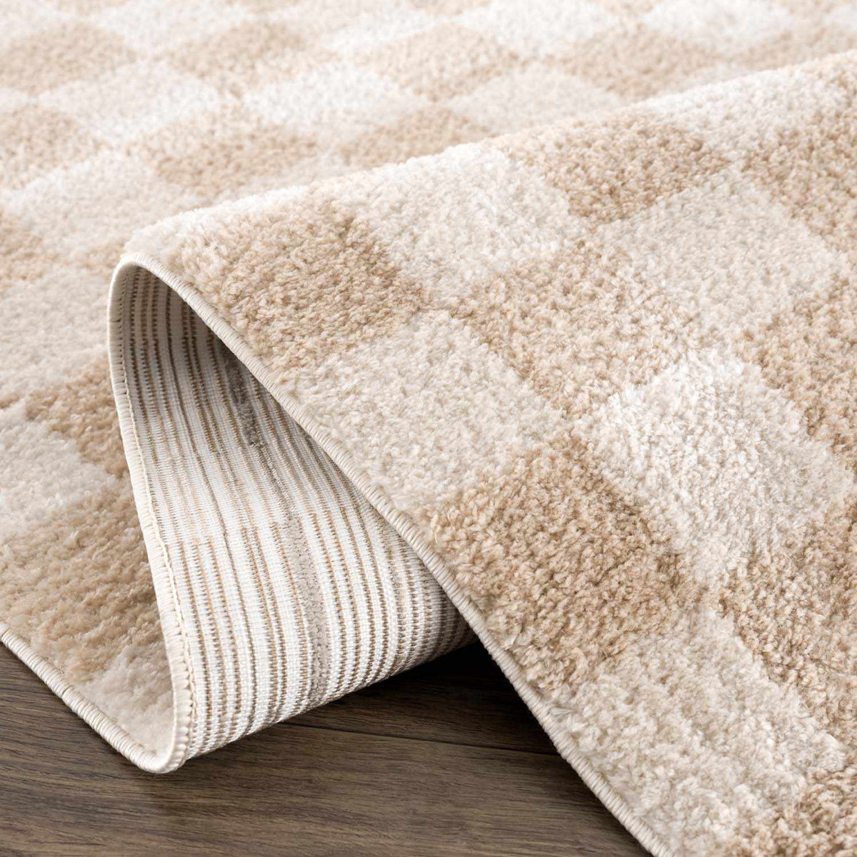 Canika Checkered Cream Washable Area Rug