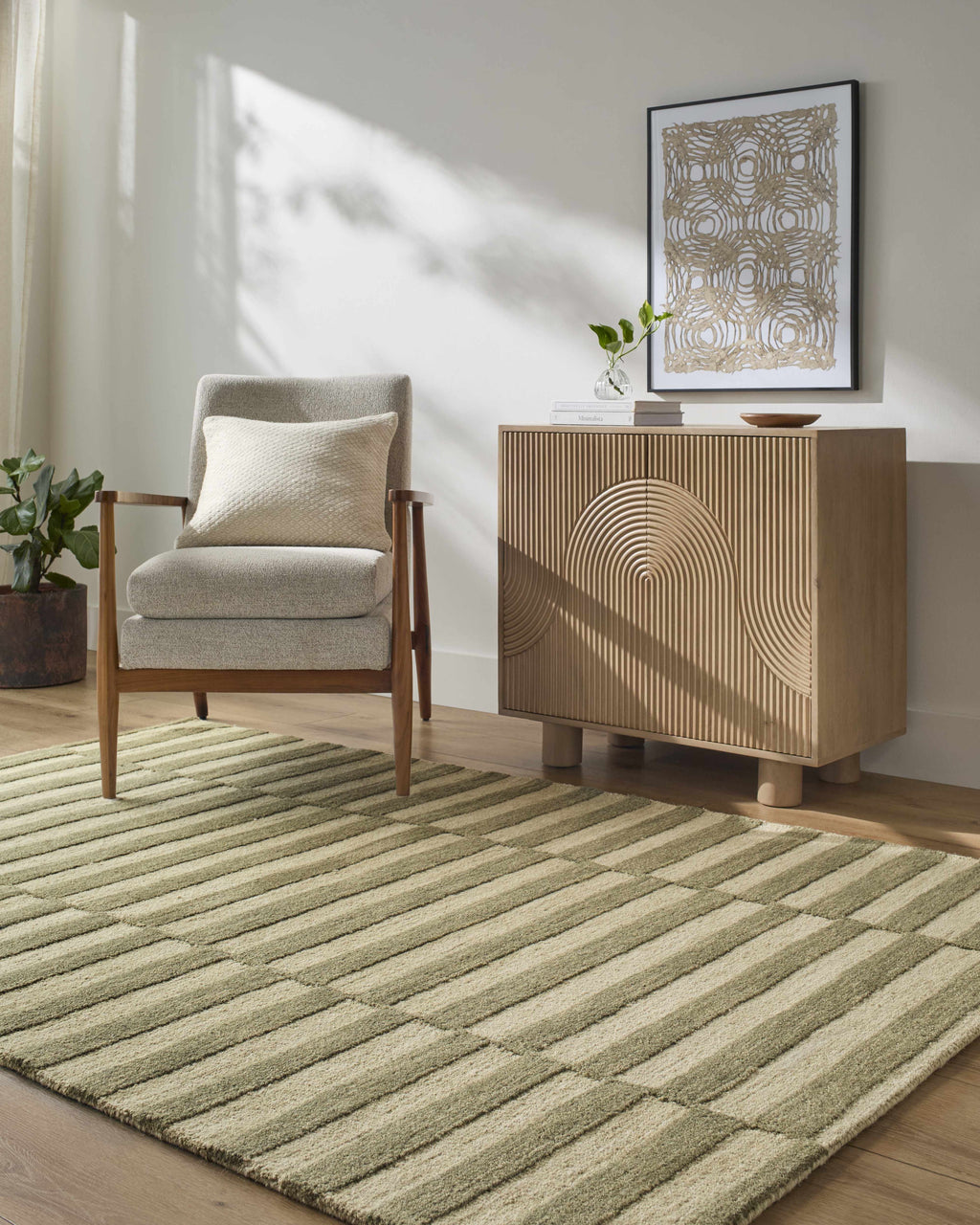 Idaho Broken-Striped Green Area Rug
