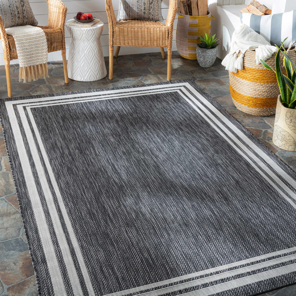 Coonamble Bordered Anthracite Outdoor Rug