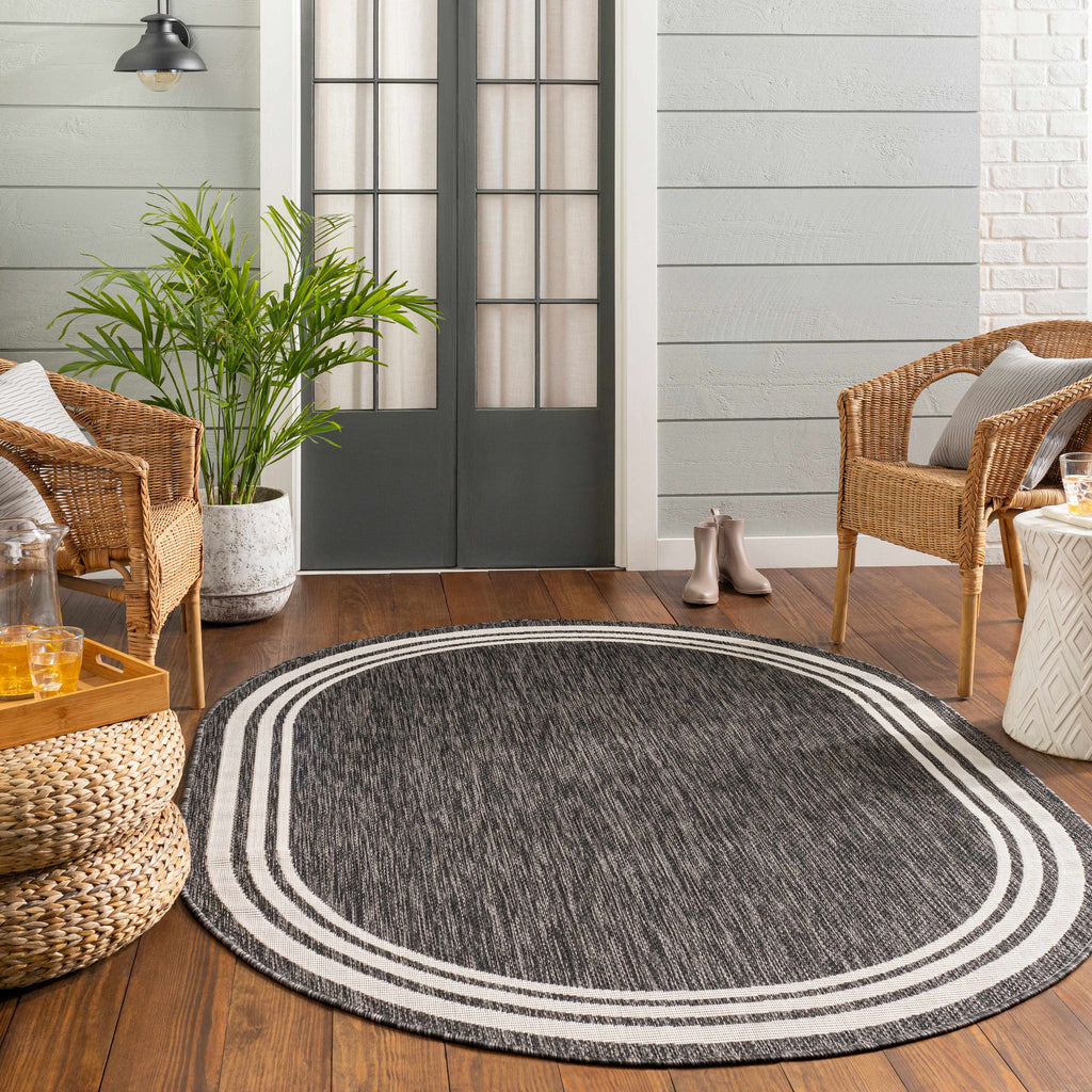 Coonamble Bordered Anthracite Outdoor Rug