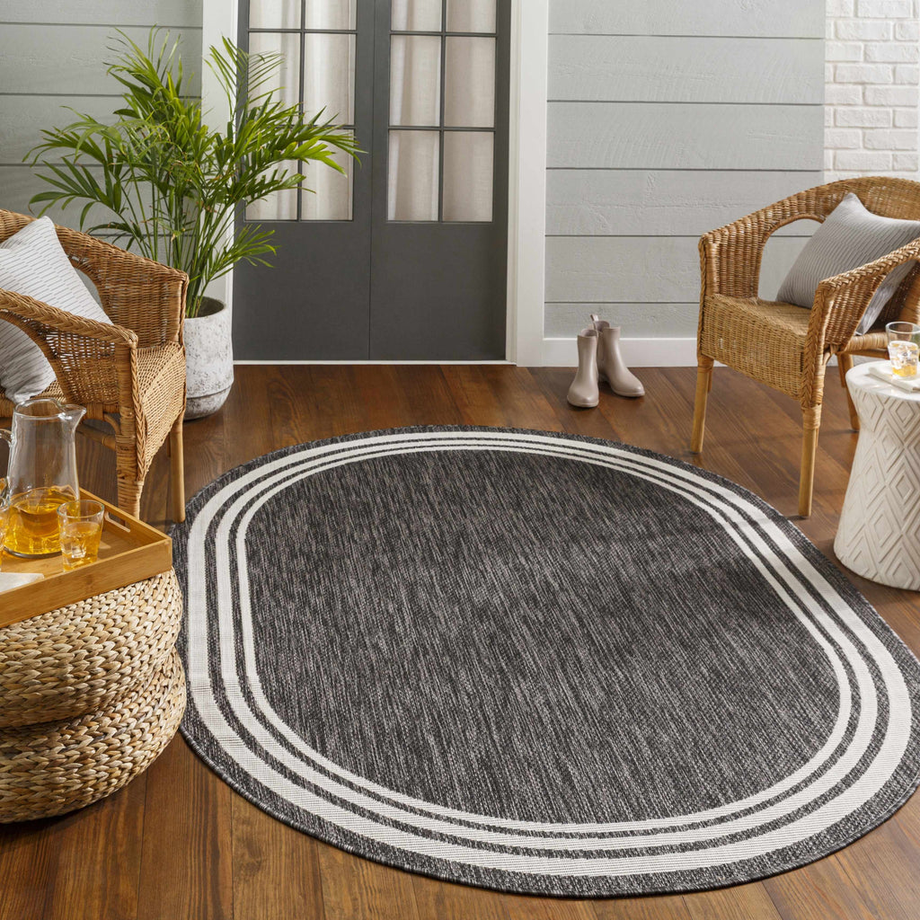 Coonamble Bordered Anthracite Outdoor Rug