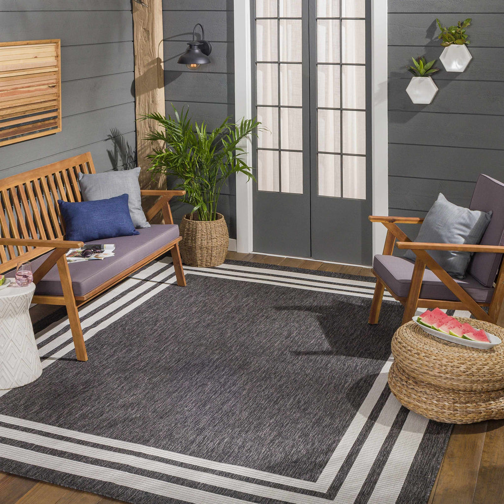 Coonamble Bordered Anthracite Outdoor Rug