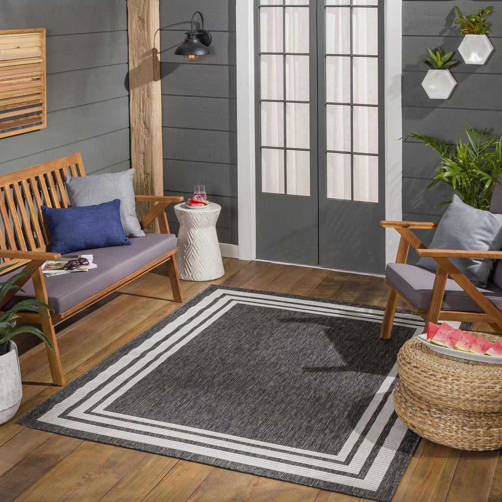Coonamble Bordered Anthracite Outdoor Rug
