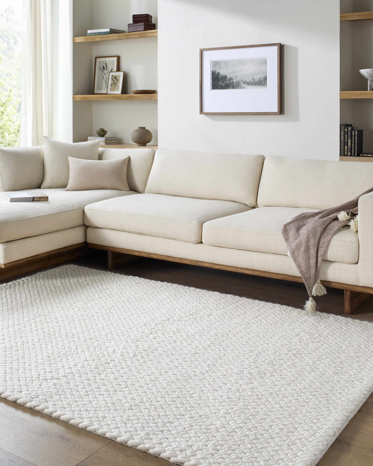 Cqasce Navy Solid Hand Woven Wool Area Rug