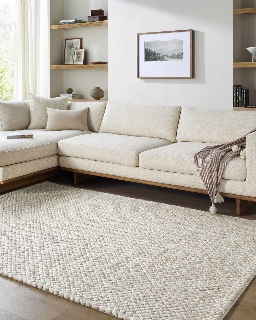 Rowue Ivory Solid Hand Woven Wool Area Rug