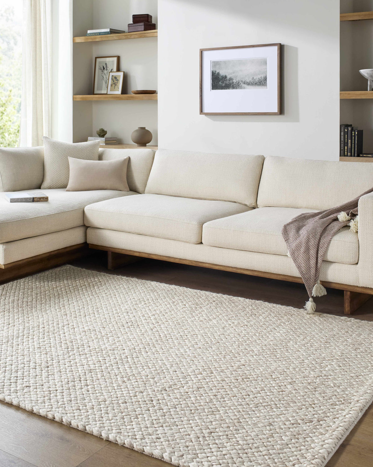 Rowue Ivory Solid Hand Woven Wool Area Rug