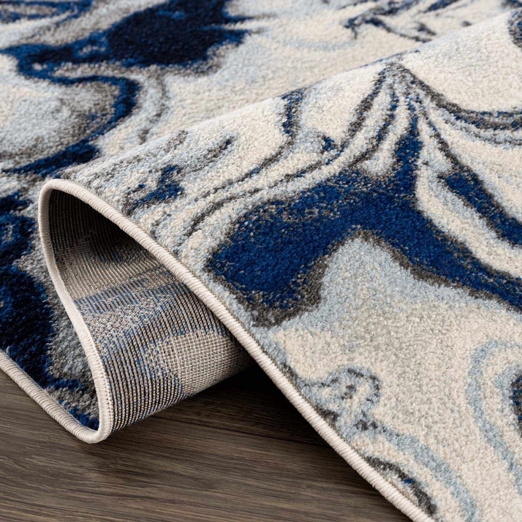 Glendon Cream Blue Marble Rug - Clearance