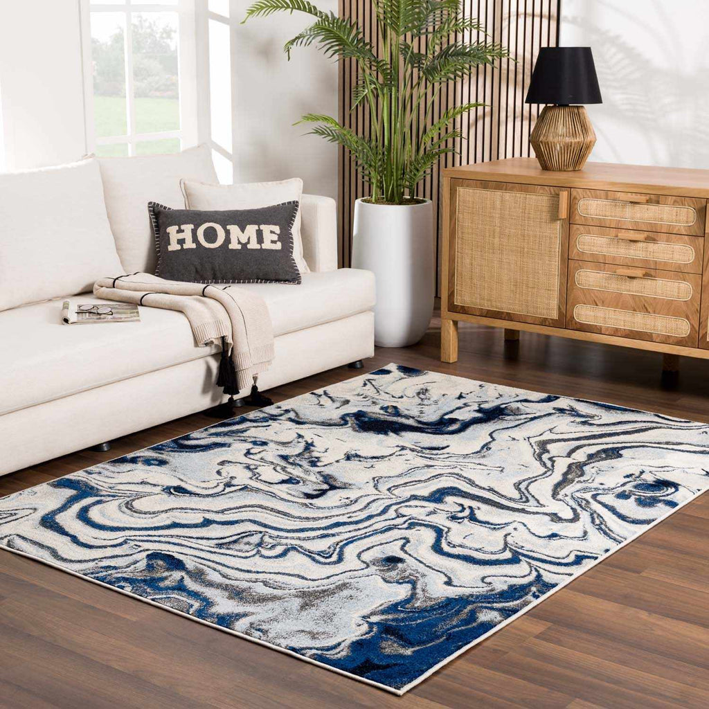 Glendon Cream Blue Marble Rug - Clearance