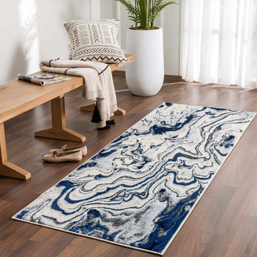 Glendon Cream Blue Marble Rug - Clearance