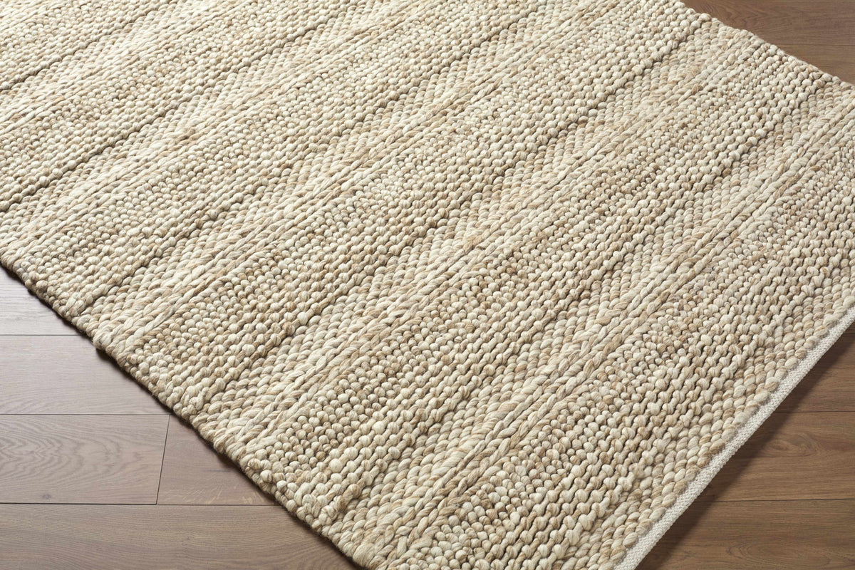 Ctadqe Beige Stripe Hand Woven Wool Area Rug