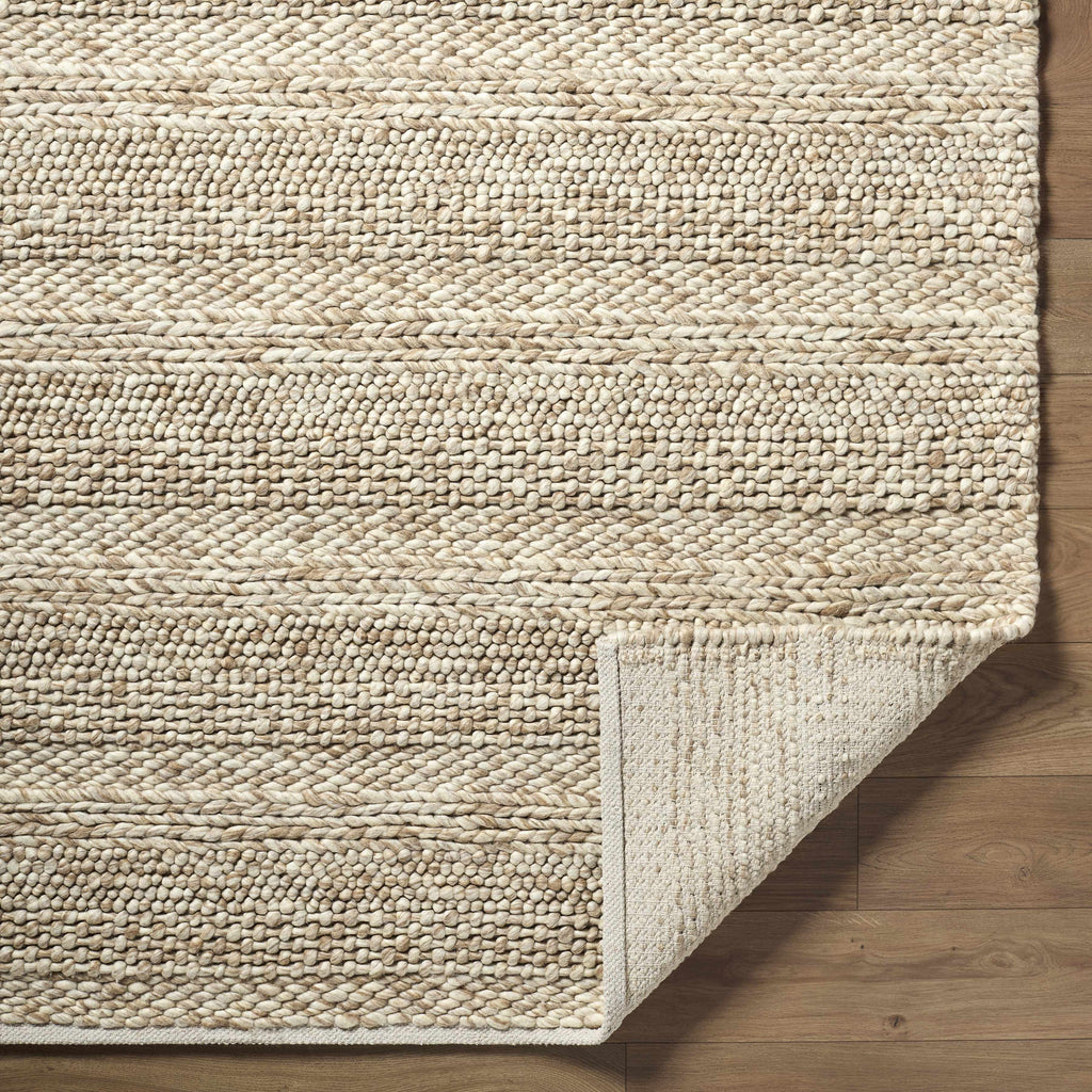 Ctadqe Beige Stripe Hand Woven Wool Area Rug