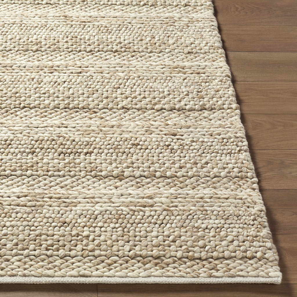Ctadqe Beige Stripe Hand Woven Wool Area Rug