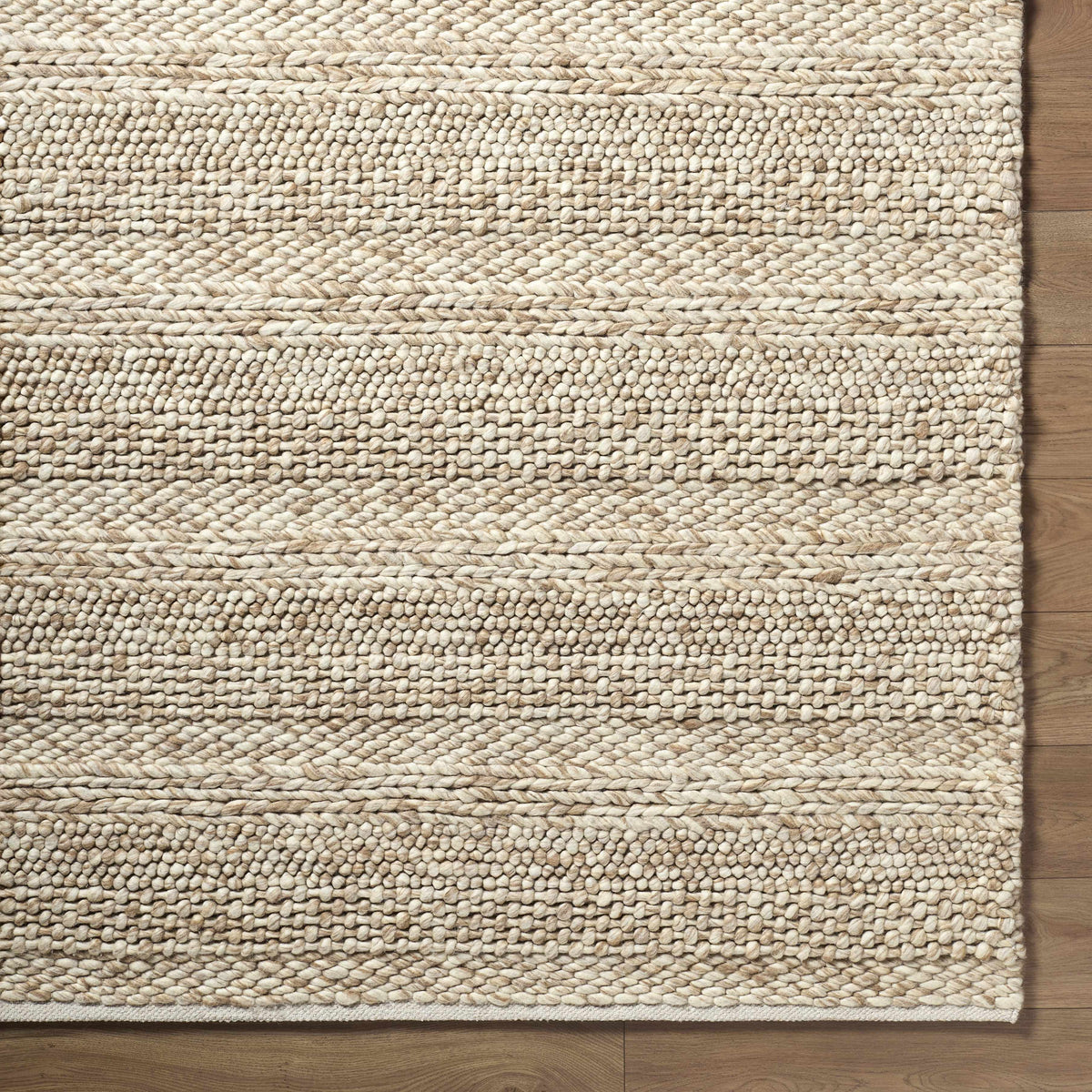 Ctadqe Beige Stripe Hand Woven Wool Area Rug