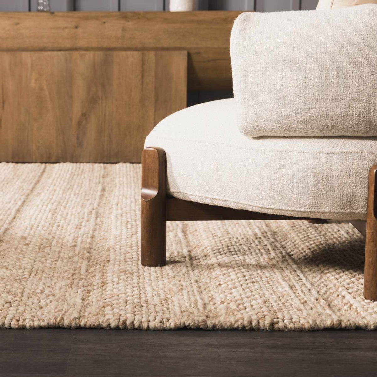 Ctadqe Beige Stripe Hand Woven Wool Area Rug