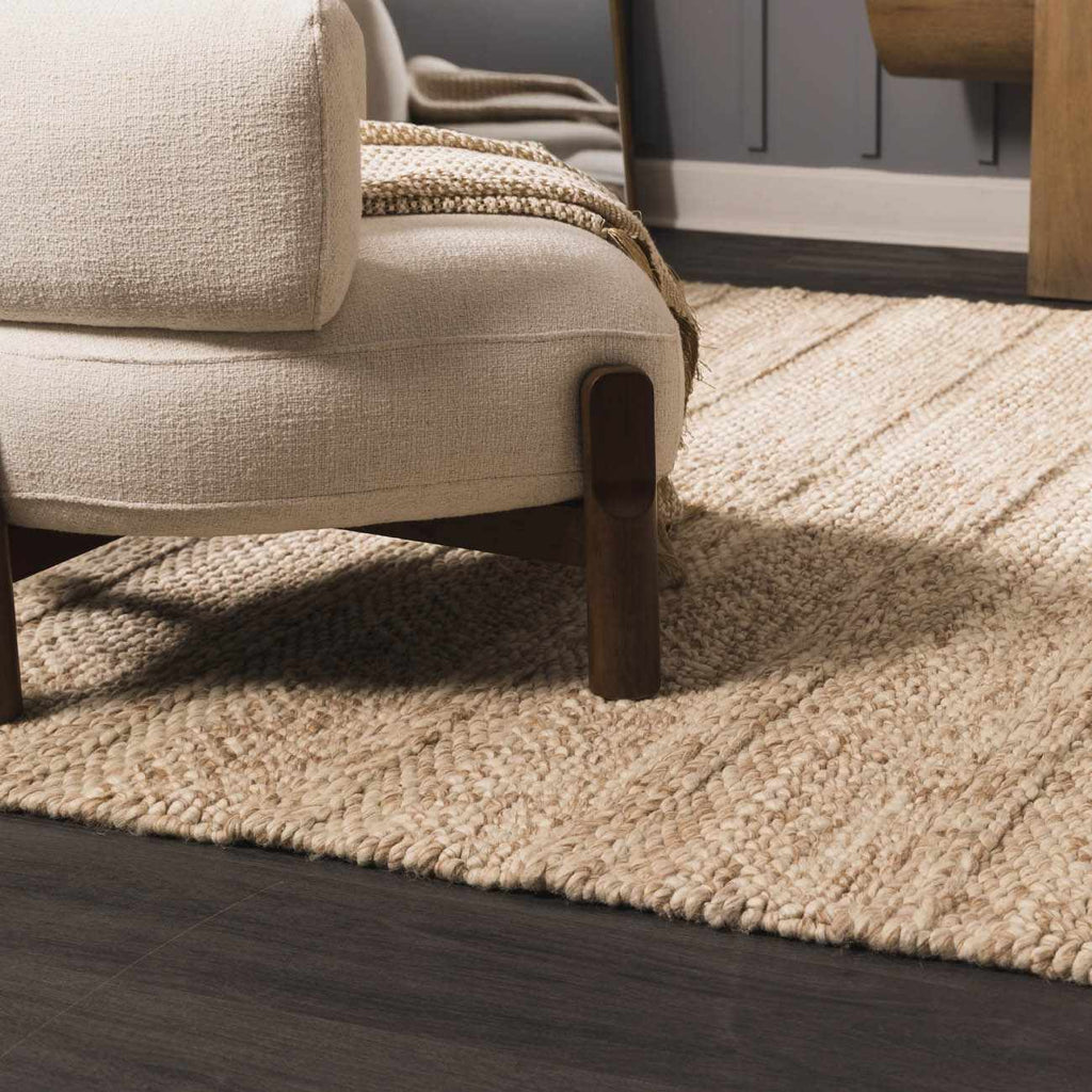 Ctadqe Beige Stripe Hand Woven Wool Area Rug