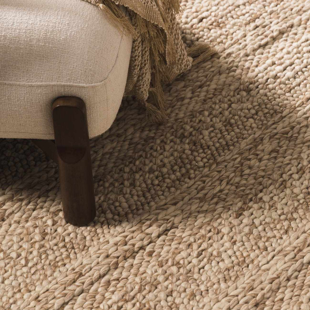 Ctadqe Beige Stripe Hand Woven Wool Area Rug