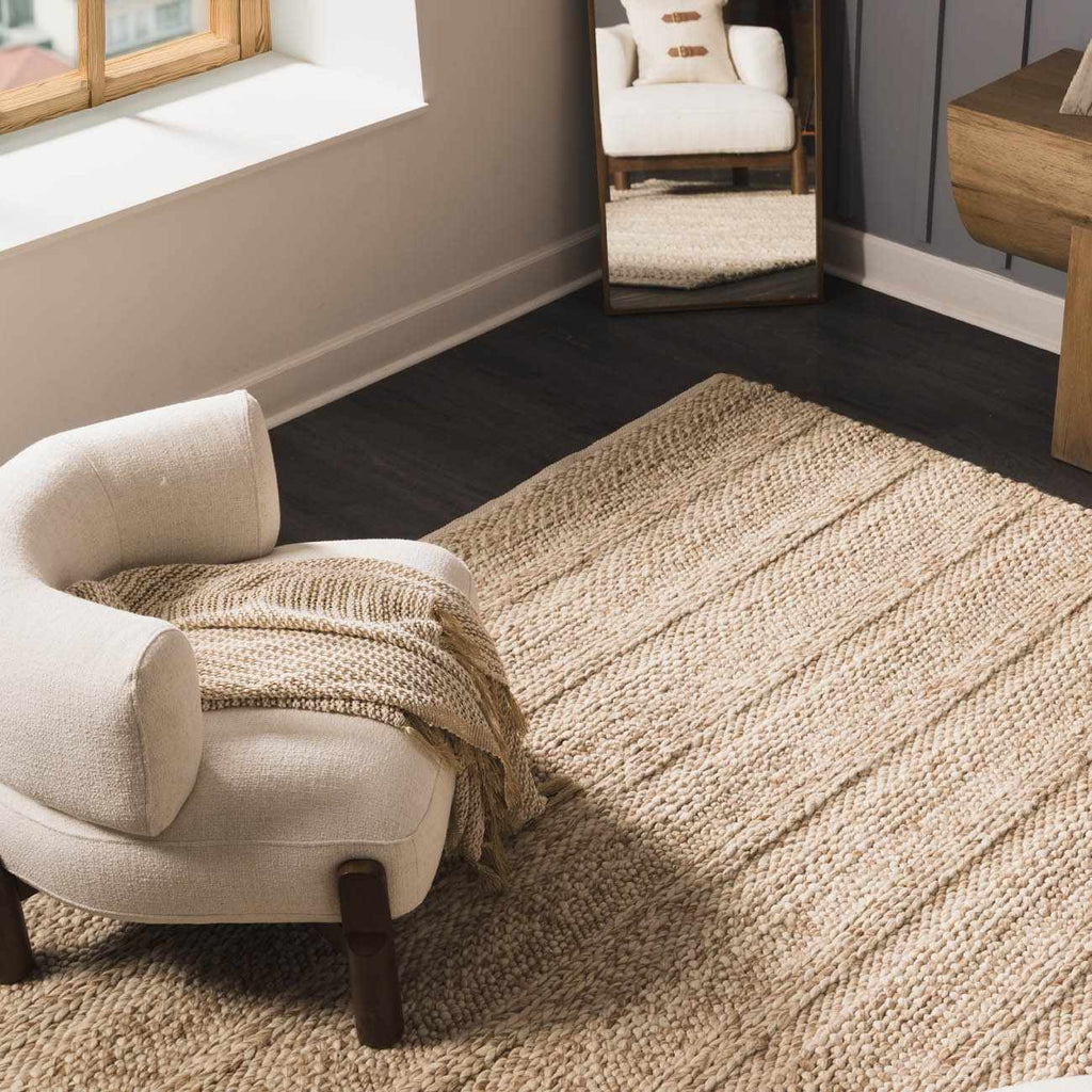Ctadqe Beige Stripe Hand Woven Wool Area Rug