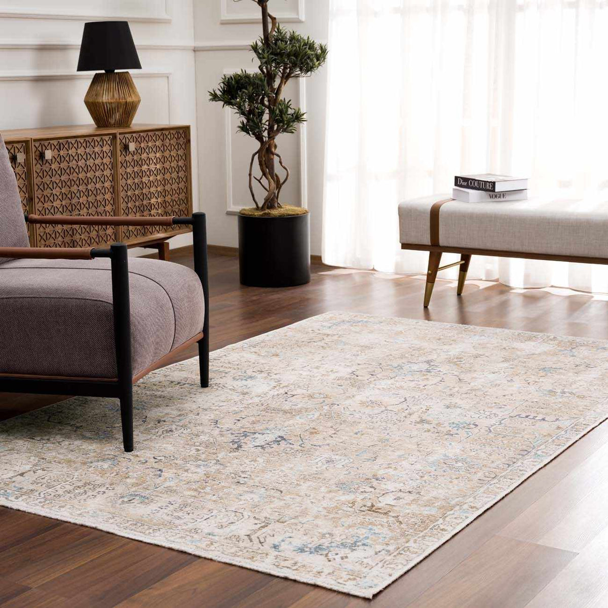 Beige Holi-4600 Washable Area Rug - Clearance