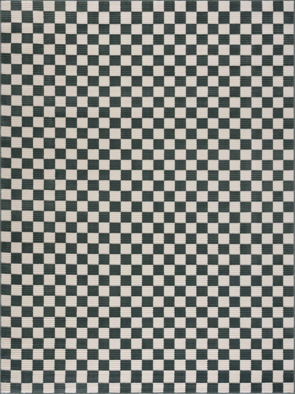 Kaysar Oil Green Checkered Washable Area Rug