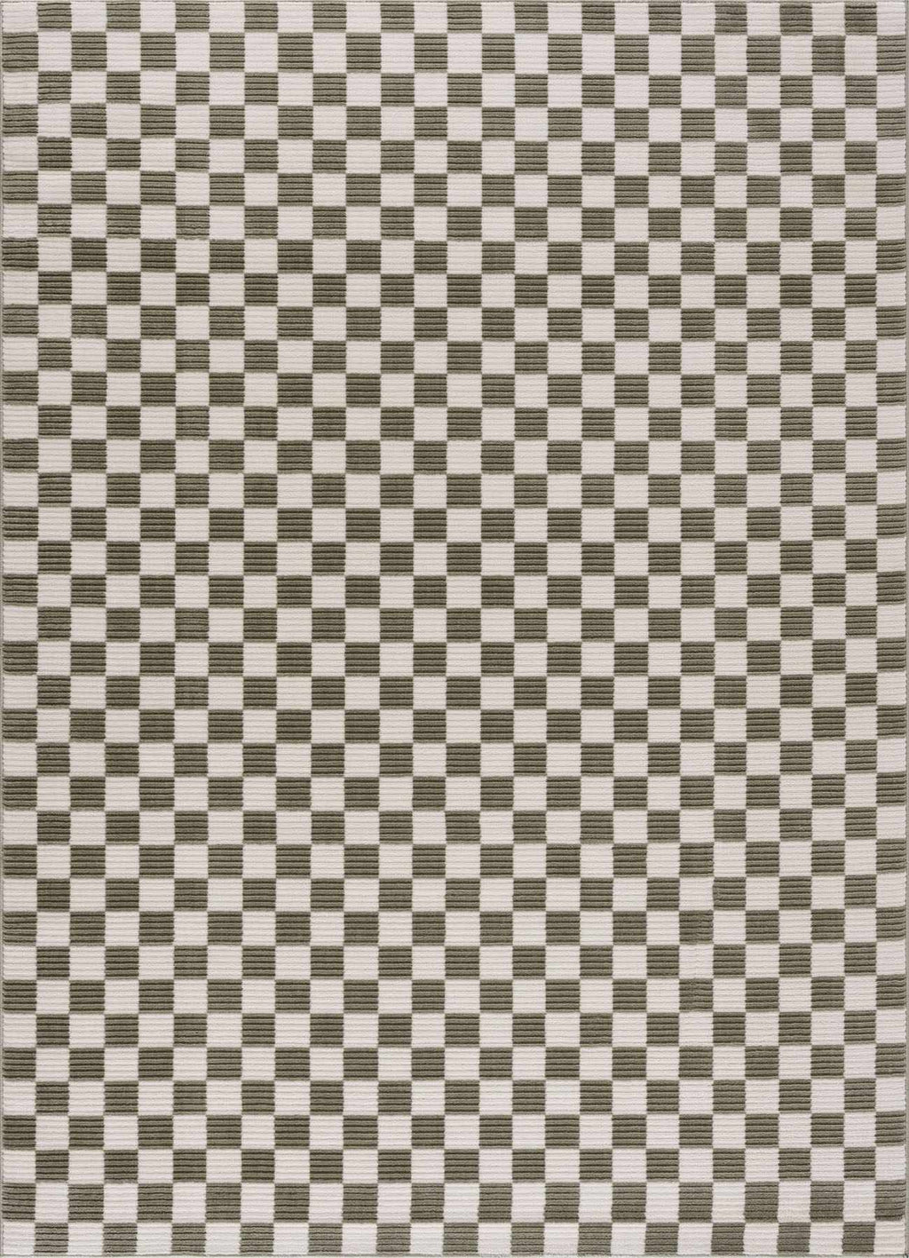 Kaysar Olive Green Checkered Washable Area Rug