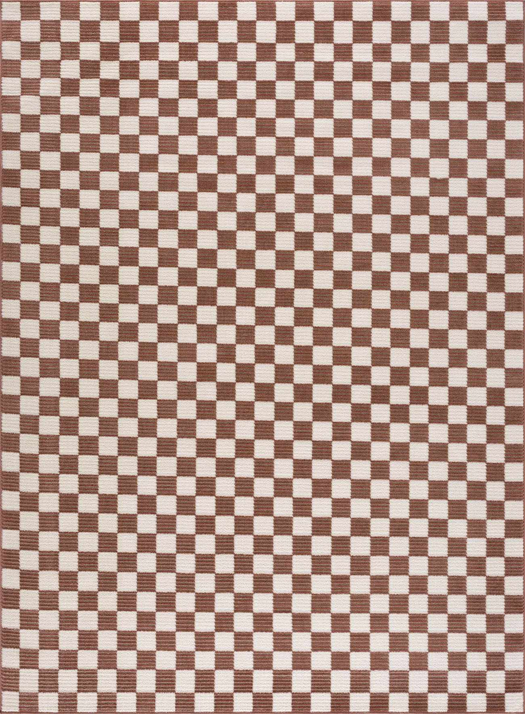 Kaysar Brown Checkered Washable Area Rug