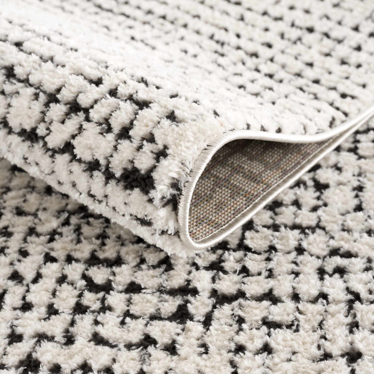 Keita Cream & Black Grid Plush Rug